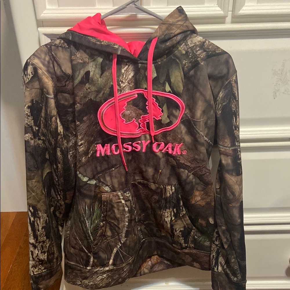 Mossy Oak Camo Hoodie with Pink Logo